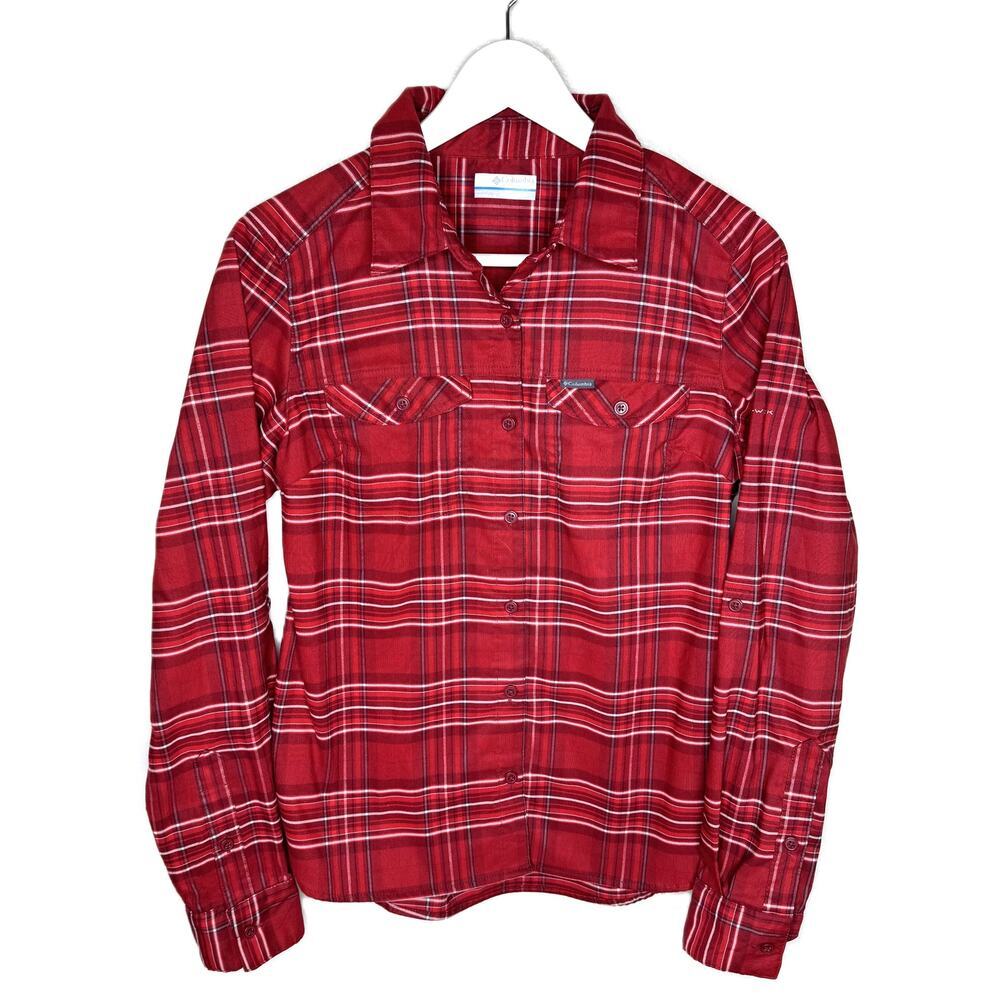 Columbia Women's Red Plaid Long Sleeve Button-Up Shirt, Outdoor Wear, Size Small